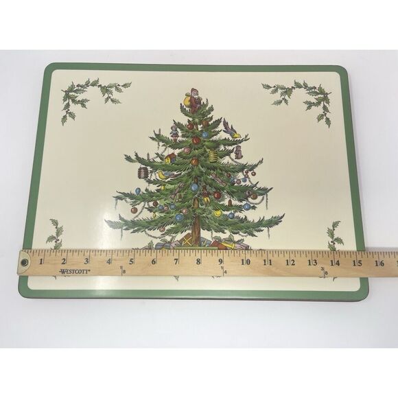 Vintage Pimpernel Spode Christmas Tree Hard Placemats 11.5x15.5” Boxed Set Of 4 - Picture 4 of 11